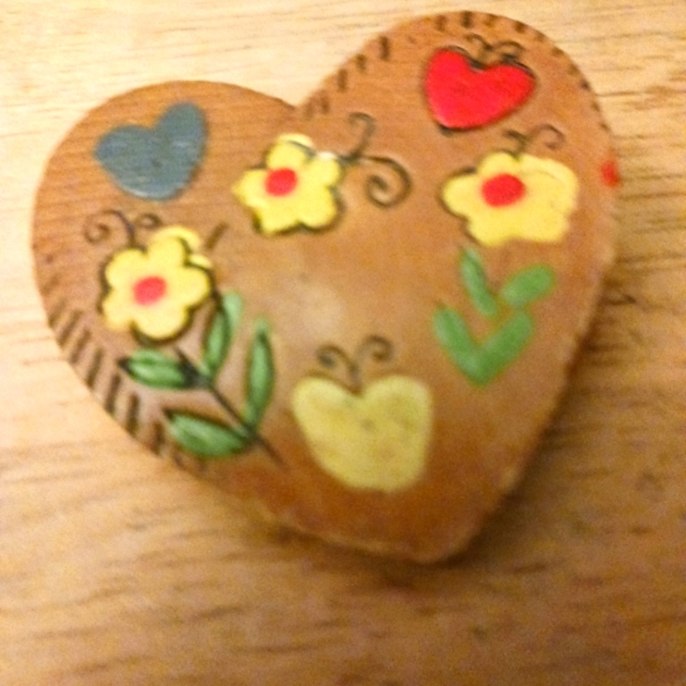 Folk art pin brooch hand carved painted